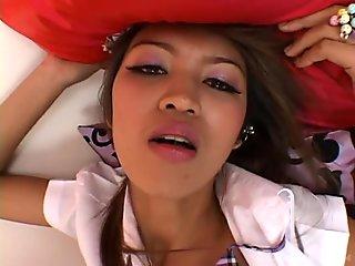 Asian pornstar Meow sucks and gets fucked by a white manhood