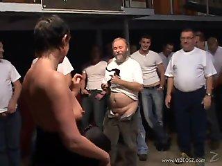 Horny granny sucks many cocks after playing with her pussy