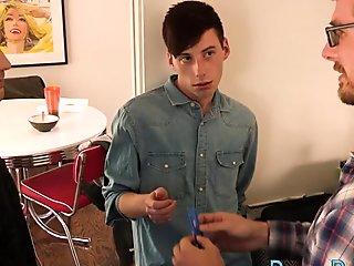 Blindfolded twink stepson sucks cock