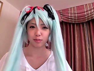 Asian teen fucks a black cock as Hatsune Miku