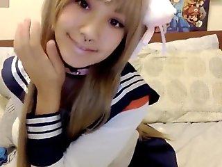 Asian college girl kitty Monster dildo Blowjob POV