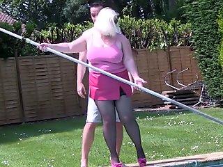 Chubby gran gets eaten out and banged