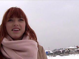 Fire redhead bangs for money in public