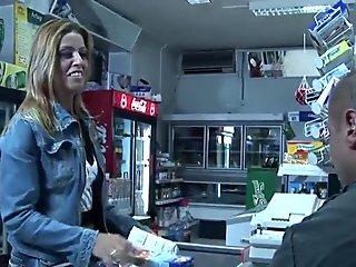 Sexy blonde MILF gets fucked in a gas station