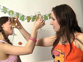 Hard threesome and blowjob with party cake
