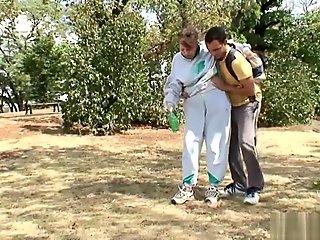 Injured old granny healed by young dick