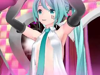 Naughty girl Hatsune Miku dancing and playing with sex toy